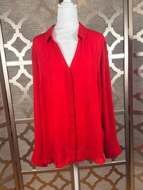 Worthington Red Blouse Women’s XL Button Front Long Sleeve Career Office Top Lig